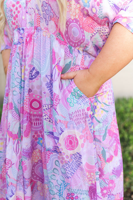 Flowers Along The River 100% Rayon Shirt Dress