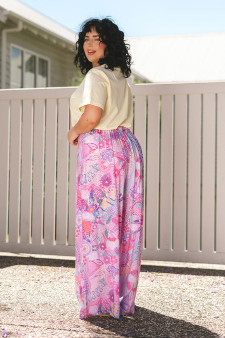 Flowers Along The River 100% Rayon Wide Leg Pants