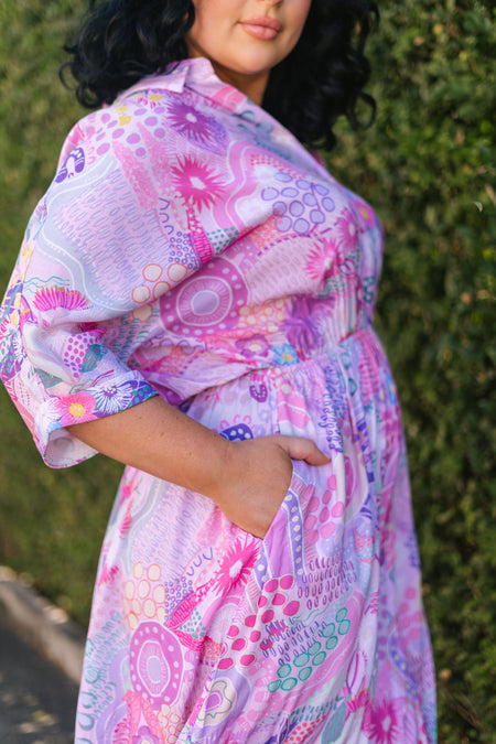 Flowers Along The River 100% Rayon Shirt Dress