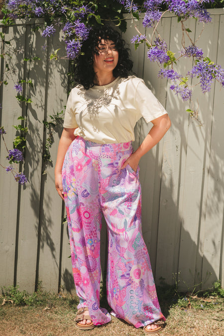 Flowers Along The River 100% Rayon Wide Leg Pants