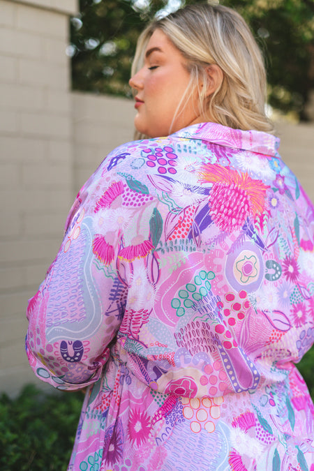 Flowers Along The River 100% Rayon Shirt Dress