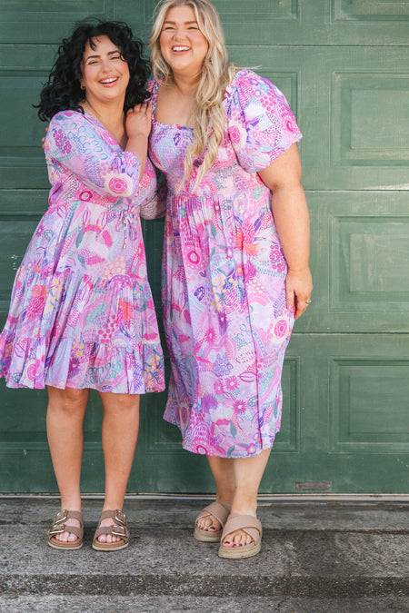 Flowers Along The River 100% Rayon Peasant Dress