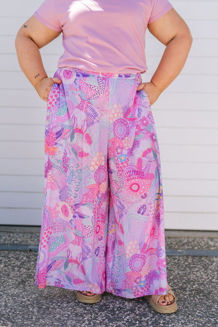 Flowers Along The River 100% Rayon Wide Leg Pants