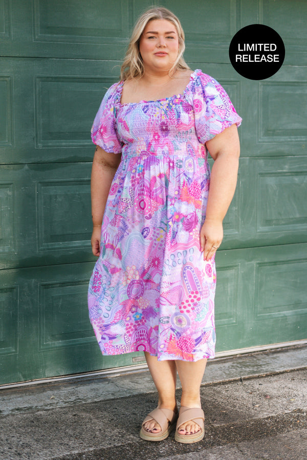 Flowers Along The River 100% Rayon Peasant Dress