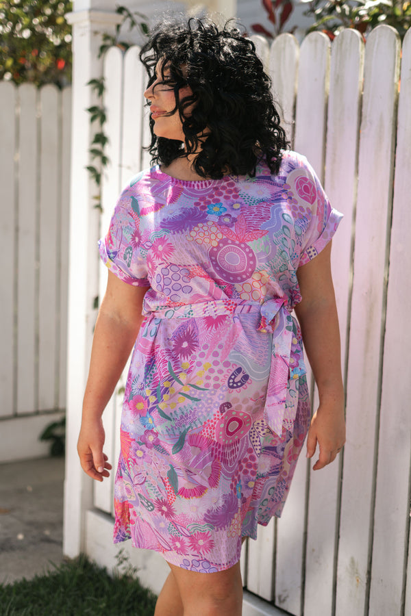 Flowers Along The River 100% Rayon Shift Dress