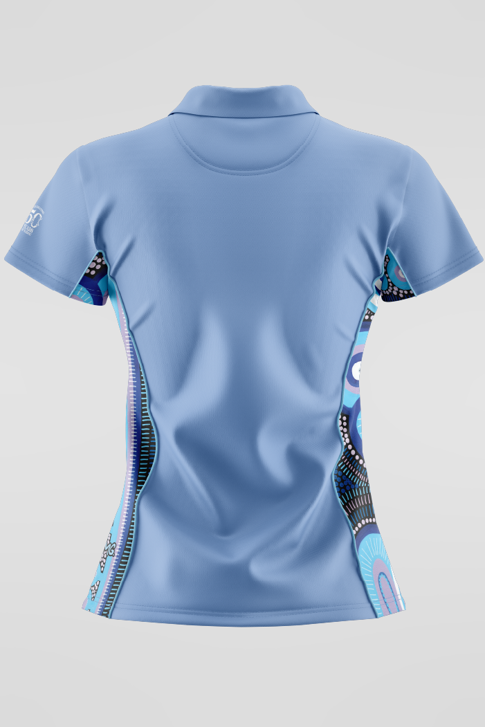 Future Dreaming NAIDOC 2025 Sky Blue Bamboo (Simpson) Women's Fitted Polo Shirt