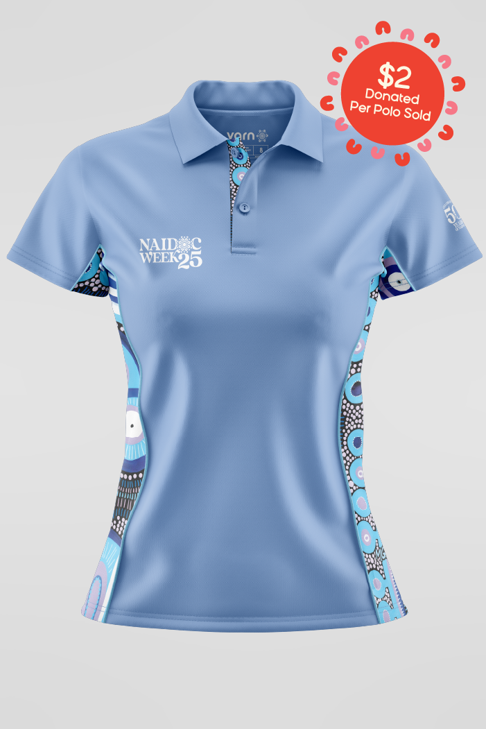 Future Dreaming NAIDOC 2025 Sky Blue Bamboo (Simpson) Women's Fitted Polo Shirt