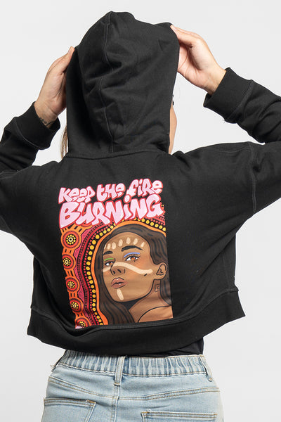 Fire Within NAIDOC 2024 Black Cotton Blend Women's Cropped Hoodie