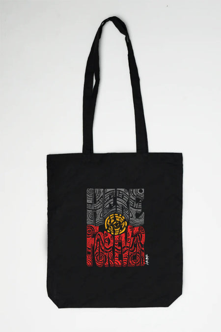 Here Always Forever Black Long Handle Cotton Tote Bag