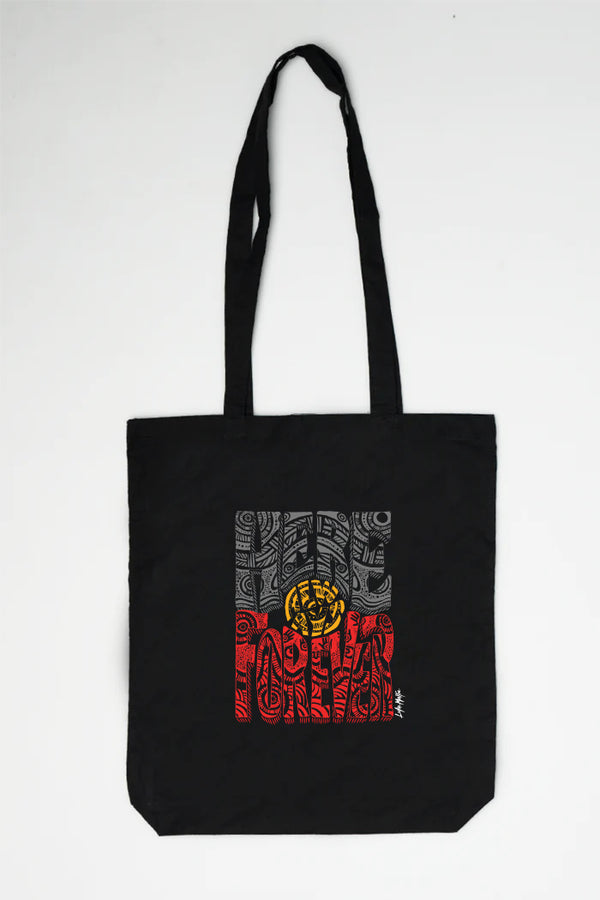 Here Always Forever Black Long Handle Cotton Tote Bag