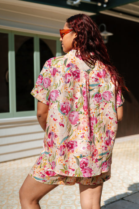 Spring Essence 100% Linen Short Sleeve Relaxed Women's Shirt