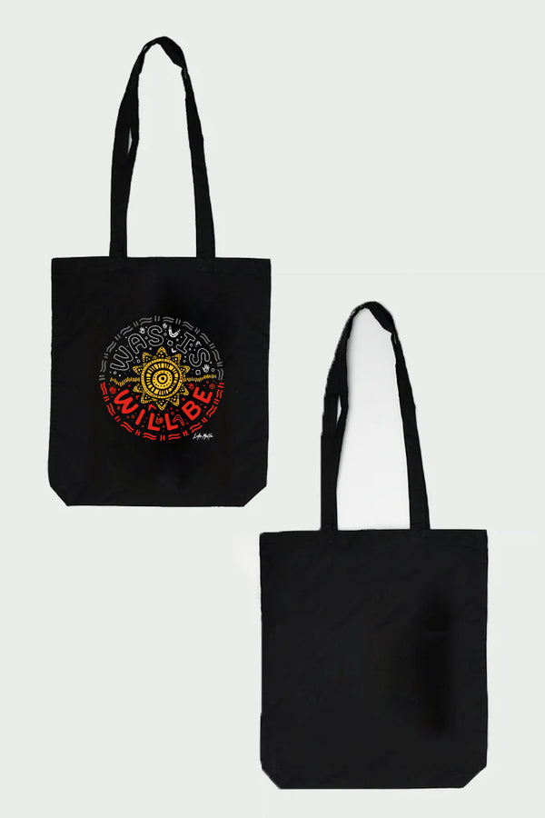 Was, Is, Will Be Black Long Handle Cotton Tote Bag