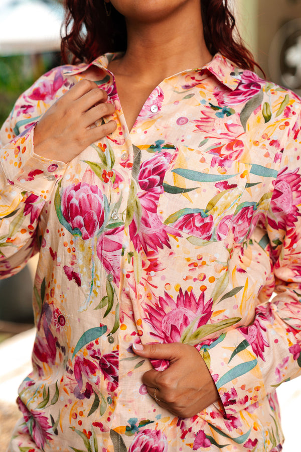 Spring Essence 100% Linen Long Sleeve Relaxed Women's Shirt