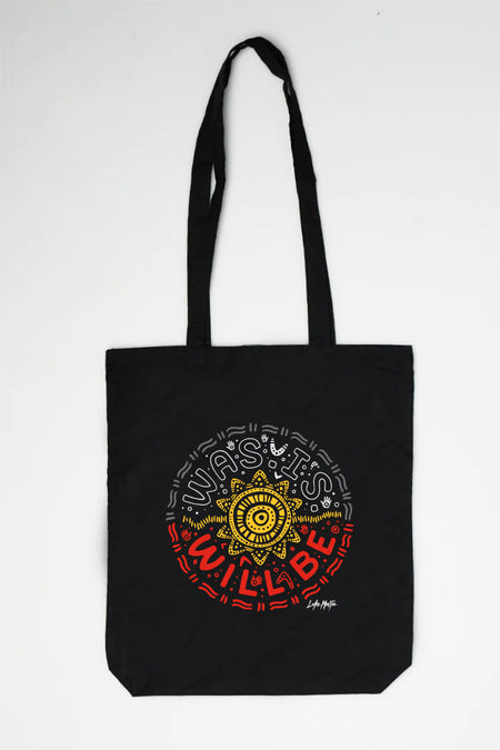 Was, Is, Will Be Black Long Handle Cotton Tote Bag