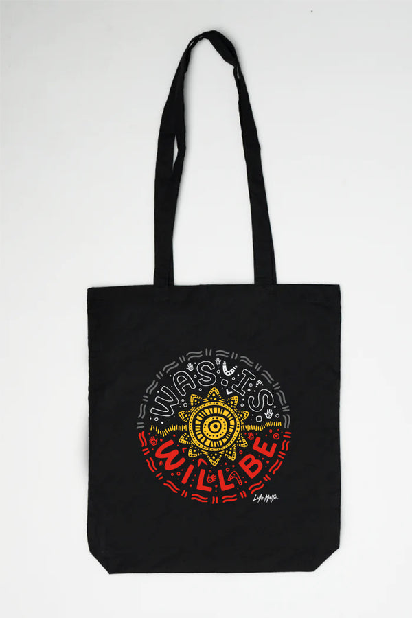 Was, Is, Will Be Black Long Handle Cotton Tote Bag