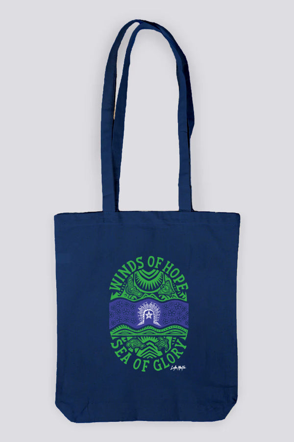 Winds of Hope, Sea of Glory Navy Long Handle Cotton Tote Bag