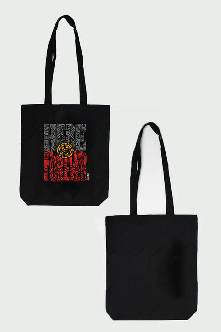 Here Always Forever Black Long Handle Cotton Tote Bag