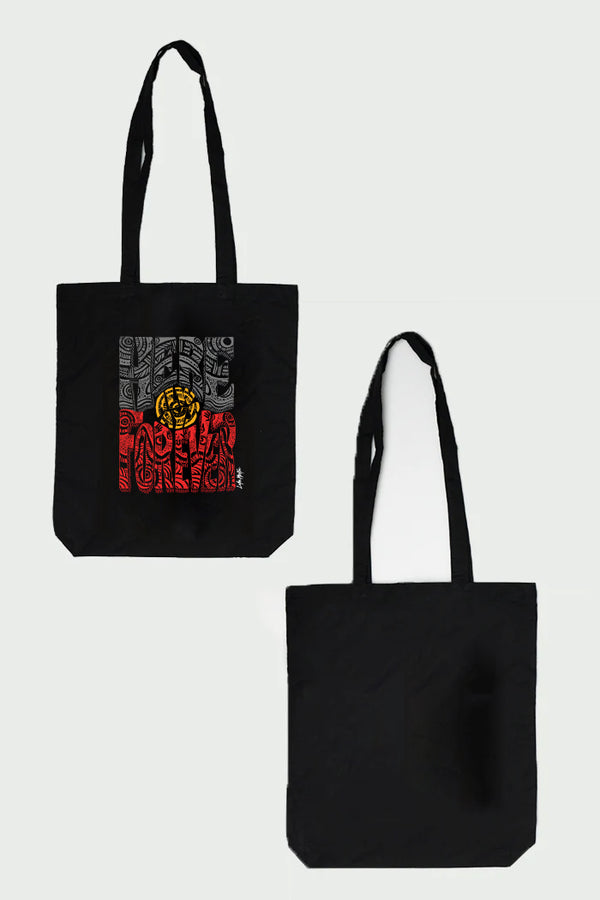 Here Always Forever Black Long Handle Cotton Tote Bag