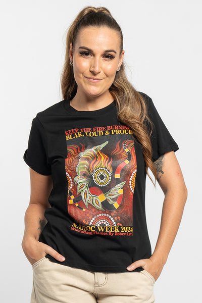Generational Flames NAIDOC 2024 Black Cotton Crew Neck Women’s T-Shirt