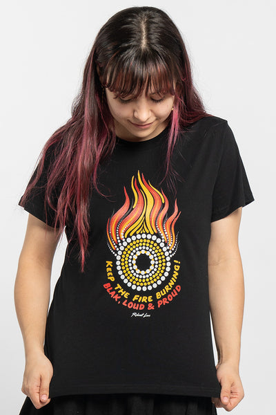 Generational Flames (No.2) NAIDOC 2024 Black Cotton Crew Neck Women’s T-Shirt
