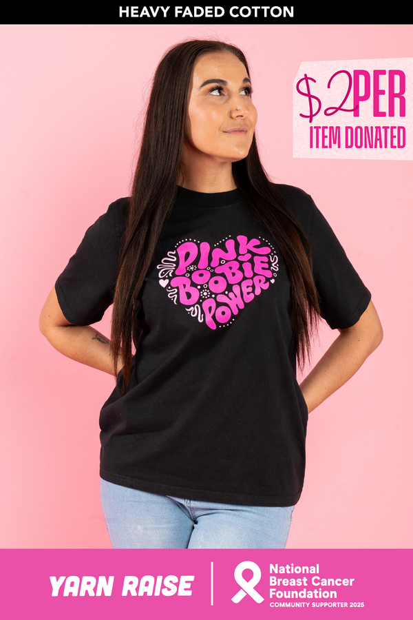 Pink Boobie Power Black Heavy Faded Cotton Crew Neck Women's T-Shirt
