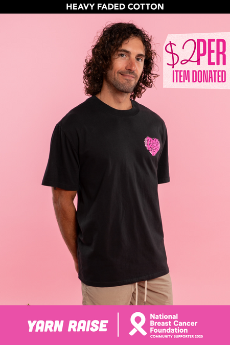 Pink Boobie Power Puff Pocket Print Heavy Faded Black Cotton Crew Neck Unisex T-Shirt