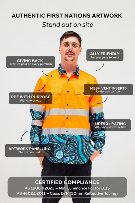 Our Protectors High Vis Orange 100% Cotton Drill Unisex Long Sleeve Work Shirt