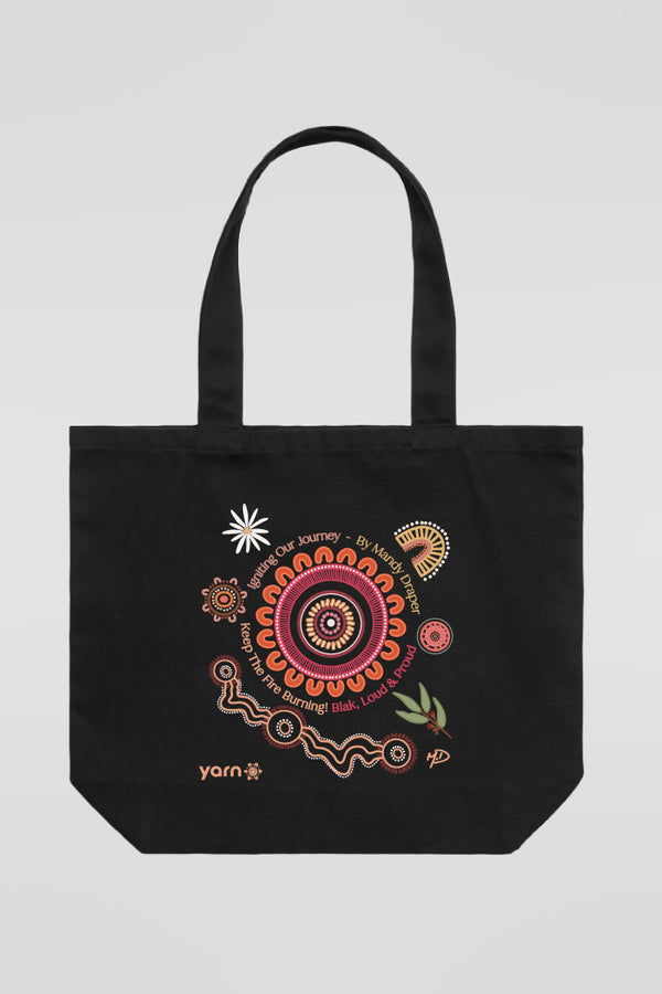 Igniting Our Journey Black Cotton Canvas Tote Bag