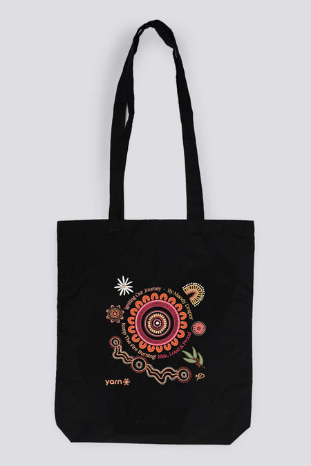 Igniting Our Journey Black Long Handle Cotton Tote Bag