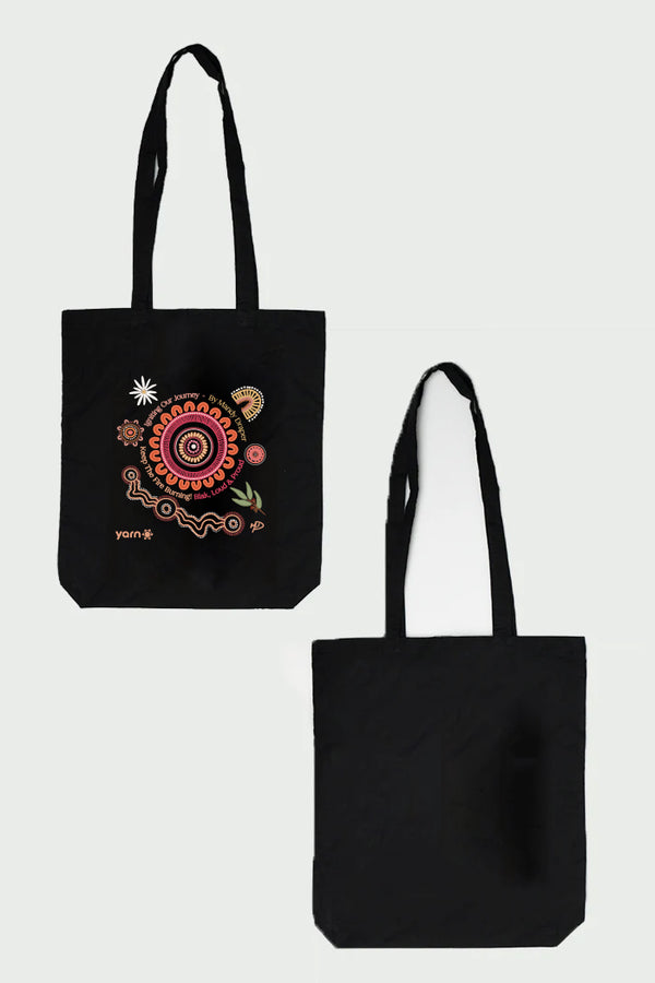 Igniting Our Journey Black Long Handle Cotton Tote Bag
