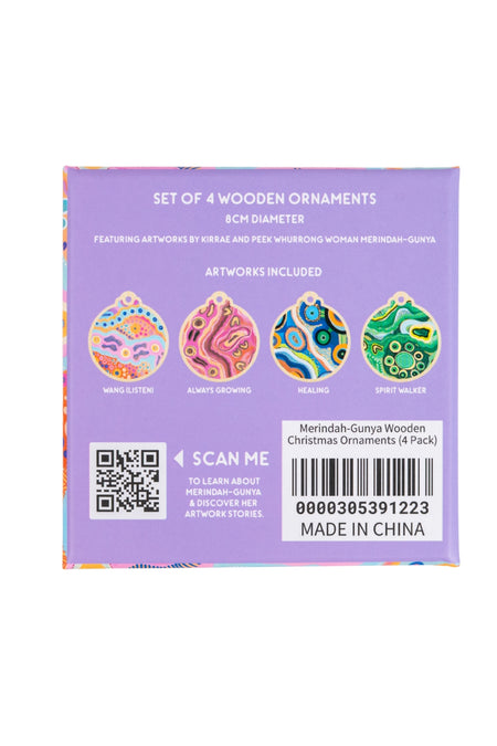 Merindah-Gunya Wooden Christmas Ornaments (4 Pack)