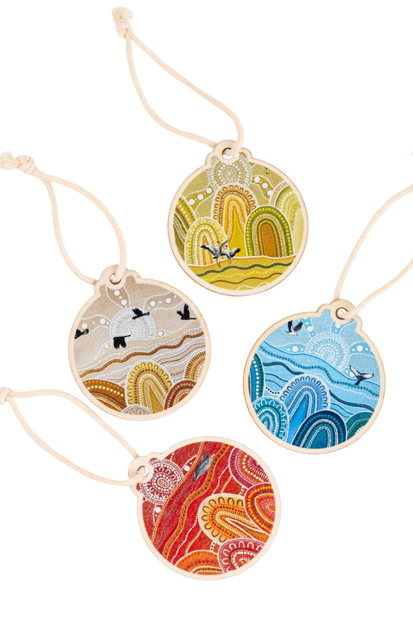 Siarn Staley 'Landscapes' Wooden Christmas Ornaments (4 Pack)