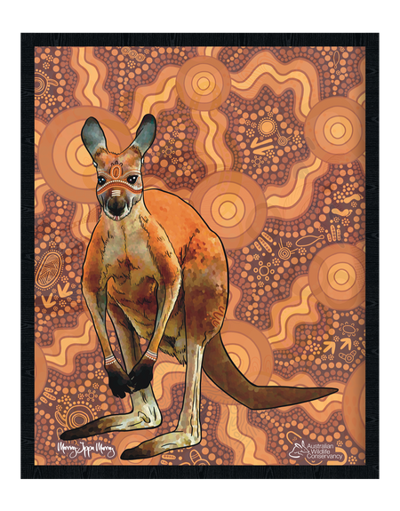 Kangaroo (Barra) 'Australian Wildlife Conservancy' Walnut Cotton Crew Neck Kids T-Shirt