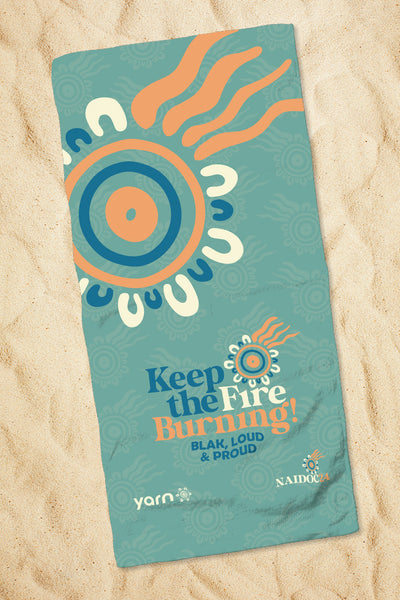 Keep The Fire Burning! NAIDOC 2024 Aqua Beach Towel