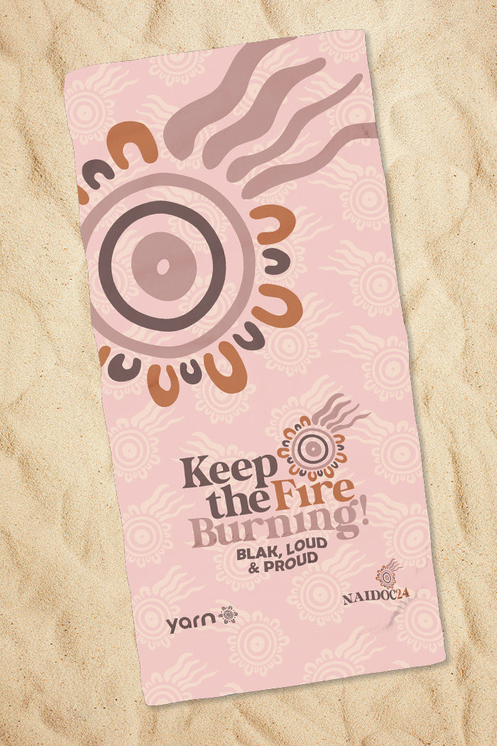 Keep The Fire Burning! NAIDOC 2024 Pink Beach Towel