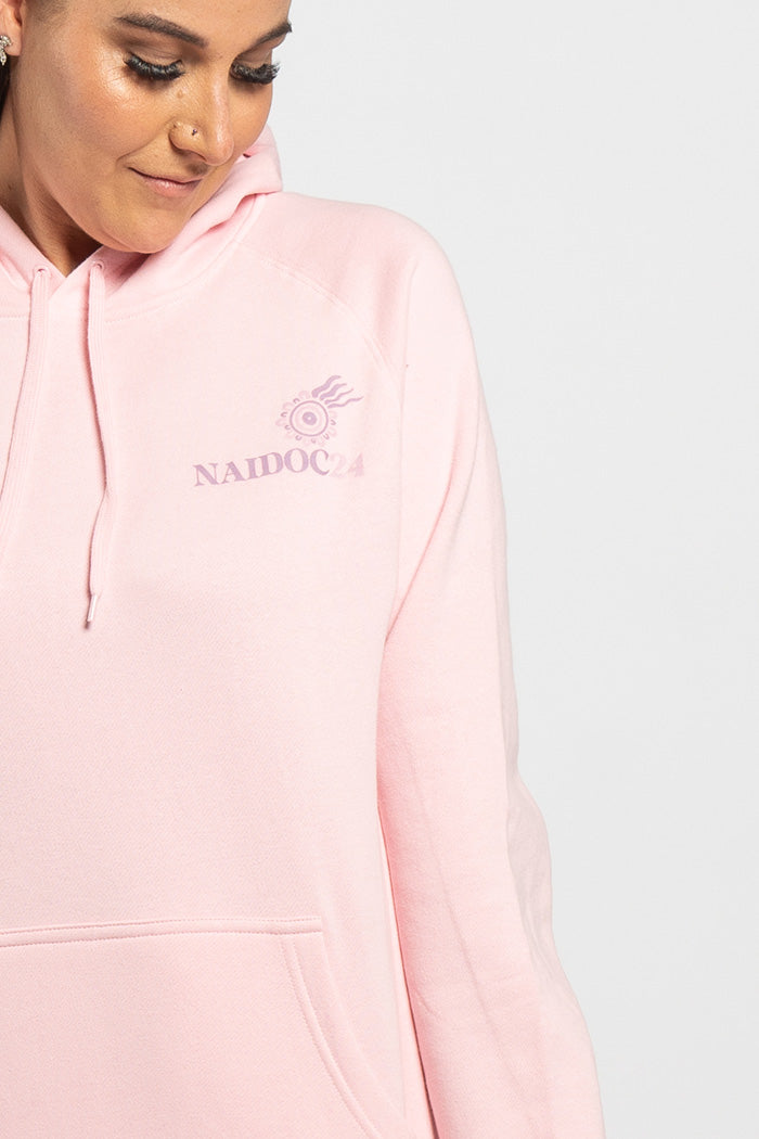 Keep The Fire Burning! NAIDOC 2024 Pink Cotton Blend Women's Hoodie