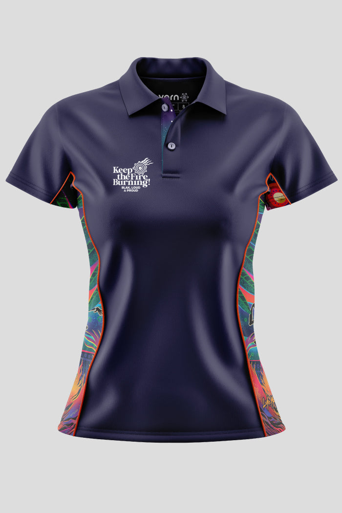 Fire Spirit People NAIDOC 2024 Navy Bamboo (Simpson) Women's Fitted Polo Shirt