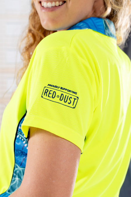 Together We Rise High Vis Fluoro Yellow Women's Fitted Polo Shirt