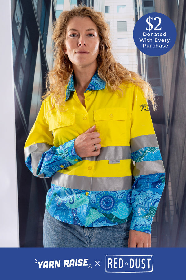 Together We Rise High Vis Yellow 100% Cotton Drill Women's Long Sleeve Work Shirt