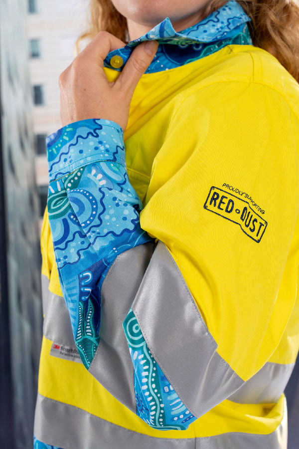 Together We Rise High Vis Yellow 100% Cotton Drill Women's Long Sleeve Work Shirt