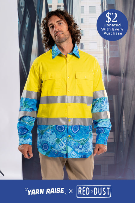 Together We Rise High Vis Yellow 100% Cotton Drill Unisex Long Sleeve Work Shirt