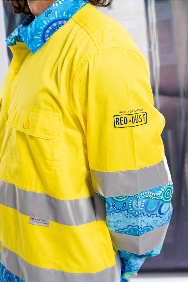 Together We Rise High Vis Yellow 100% Cotton Drill Unisex Long Sleeve Work Shirt