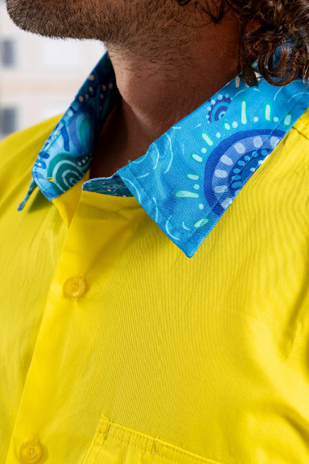 Together We Rise High Vis Yellow 100% Cotton Drill Unisex Long Sleeve Work Shirt