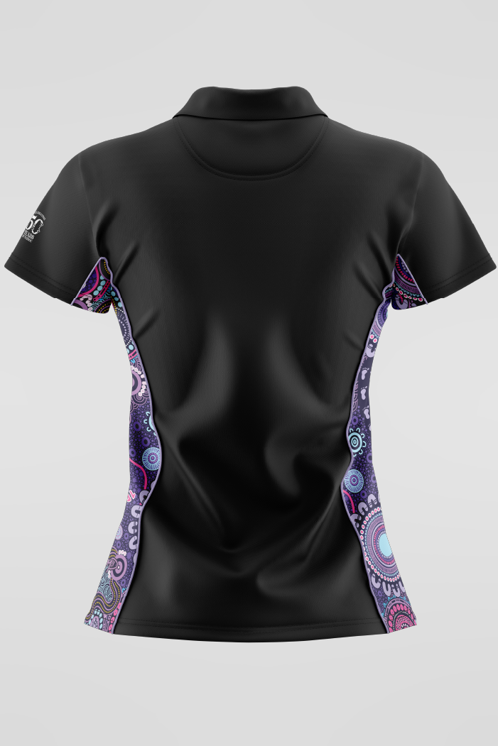 Muru To Our Biriwal (Pathway To Our Future) NAIDOC 2025 Black Bamboo (Simpson) Women's Fitted Polo Shirt