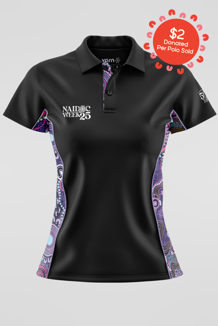 Muru To Our Biriwal (Pathway To Our Future) NAIDOC 2025 Black Bamboo (Simpson) Women's Fitted Polo Shirt