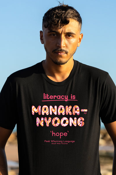 Manaka-nyoong 'Hope' ALNF Black Cotton Crew Neck Unisex T-Shirt