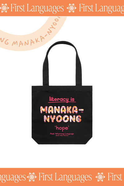 Manaka-nyoong 'Hope' ALNF Black Cotton Canvas Carry Bag
