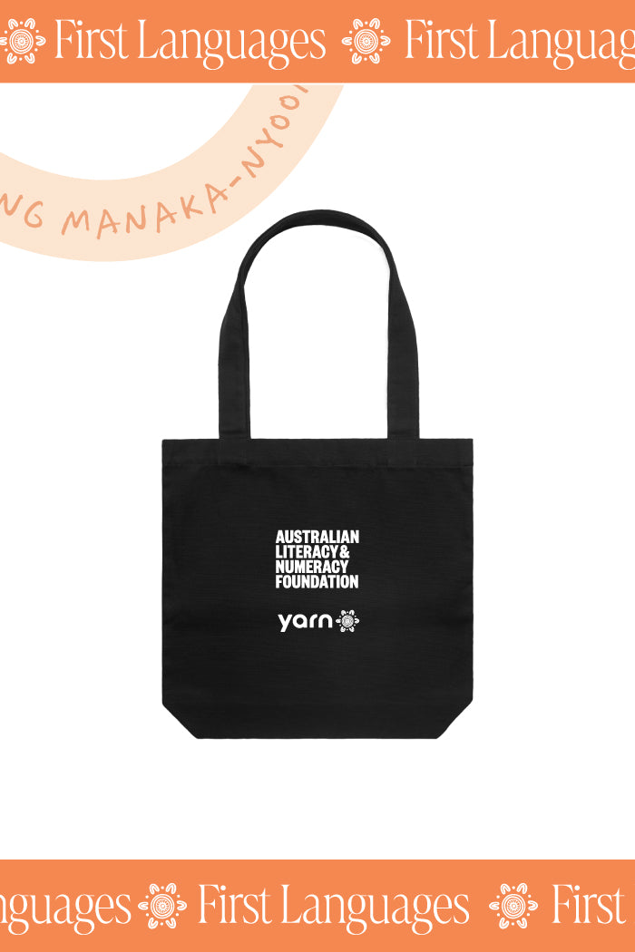 Manaka-nyoong 'Hope' ALNF Black Cotton Canvas Carry Bag