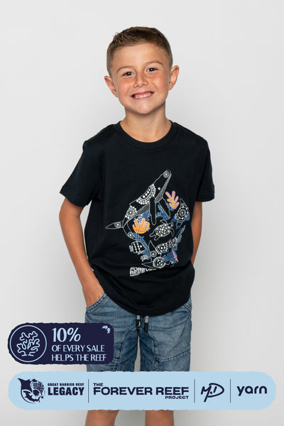 Protect Our Coral To Save Our Reef Navy Cotton Crew Neck Kids T-Shirt