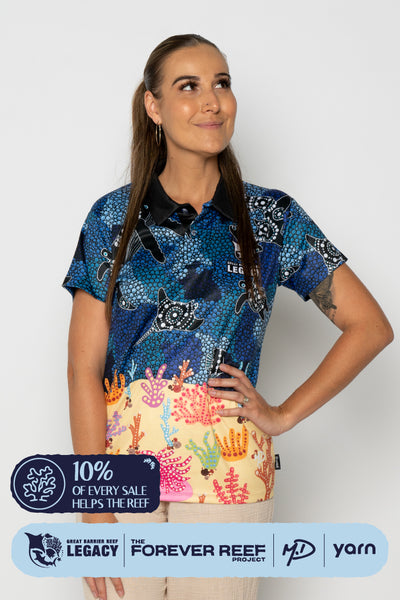"Protect Our Coral To Save Our Reef" Recycled UPF50+ Women's Fitted Polo Shirt